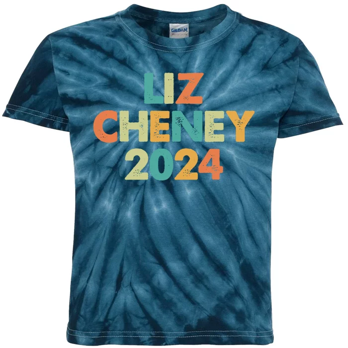 Vintage Colors Liz Cheney For President 2024 Election Kids Tie-Dye T-Shirt