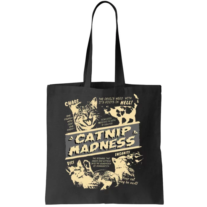 Vintage Catnip Madness Cute Kitten Funny Cat Men Women Tote Bag