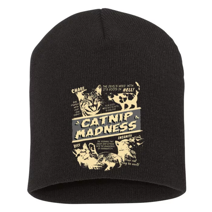 Vintage Catnip Madness Cute Kitten Funny Cat Men Women Short Acrylic Beanie