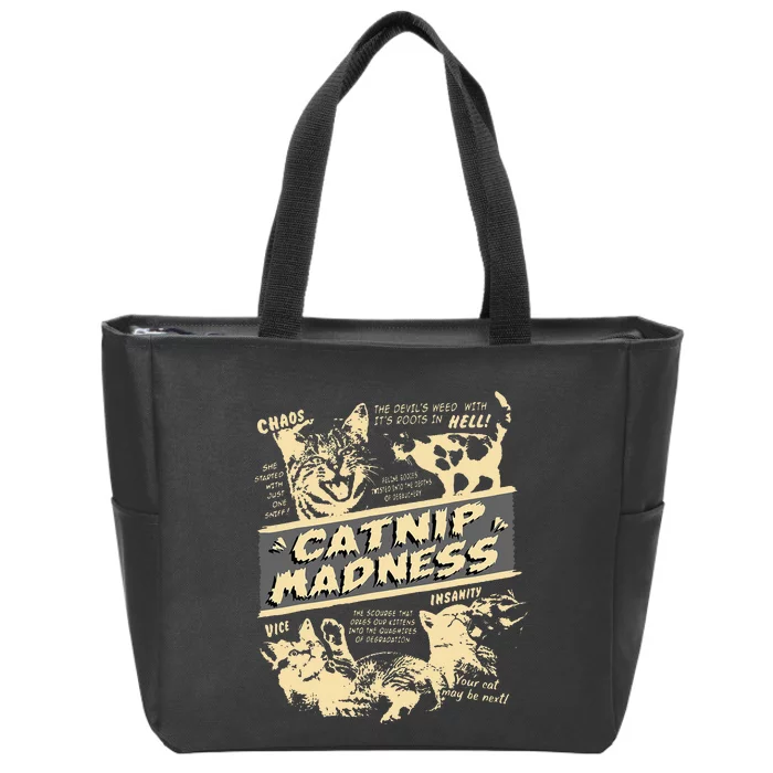 Vintage Catnip Madness Cute Kitten Funny Cat Men Women Zip Tote Bag