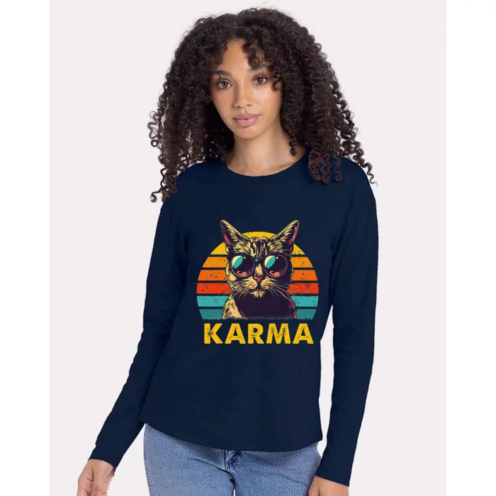 Vintage Cat Music Gifts Karma Womens Cotton Relaxed Long Sleeve T-Shirt