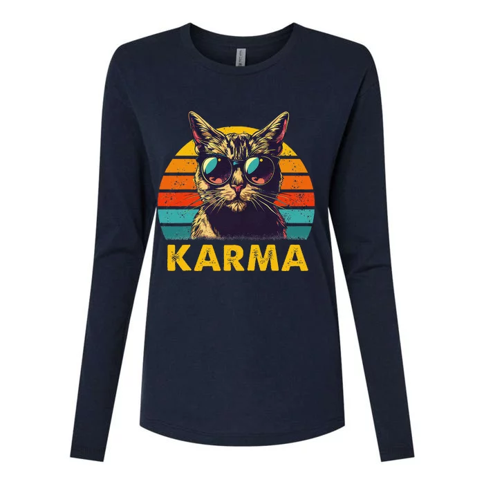 Vintage Cat Music Gifts Karma Womens Cotton Relaxed Long Sleeve T-Shirt