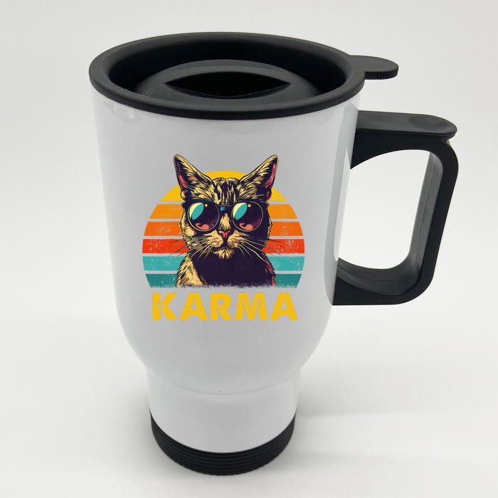 Vintage Cat Music Gifts Karma Front & Back Stainless Steel Travel Mug