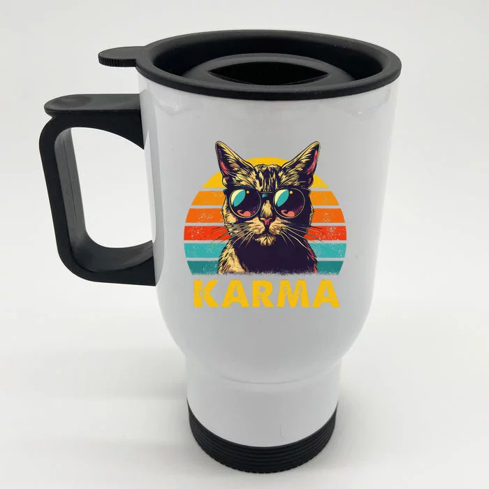 Vintage Cat Music Gifts Karma Front & Back Stainless Steel Travel Mug