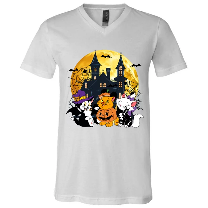 Vintage Cat Movie Marie Oliver Figaro Halloween Pumpkin V-Neck T-Shirt