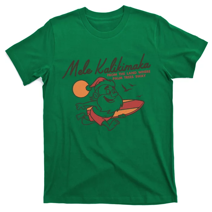 Vintage Cute Mele Kalikimaka Christmas Santa Surfing Costume T-Shirt