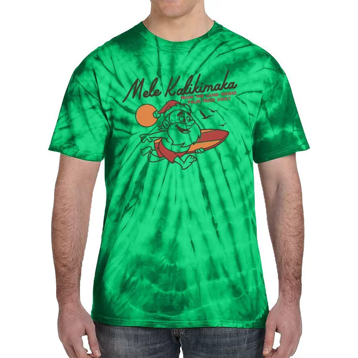 Vintage Cute Mele Kalikimaka Christmas Santa Surfing Costume Tie-Dye T-Shirt