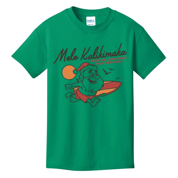 Vintage Cute Mele Kalikimaka Christmas Santa Surfing Costume Kids T-Shirt