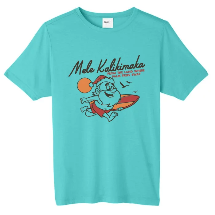 Vintage Cute Mele Kalikimaka Christmas Santa Surfing Costume ChromaSoft Performance T-Shirt