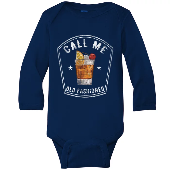 Vintage Call Me Old Fashioned Whiskey Funny Print Cool Gift Baby Long Sleeve Bodysuit