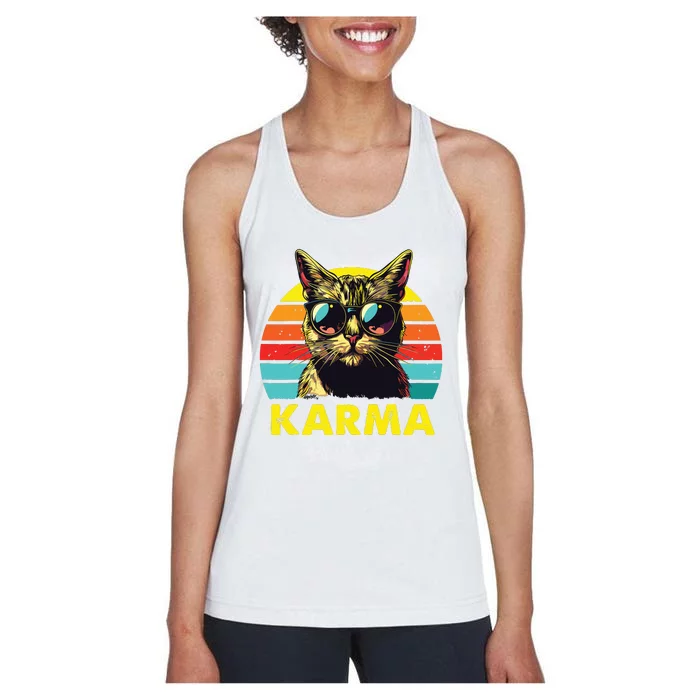 Vintage Cat Music Gifts For Girl Women Karma Women's Racerback Tank