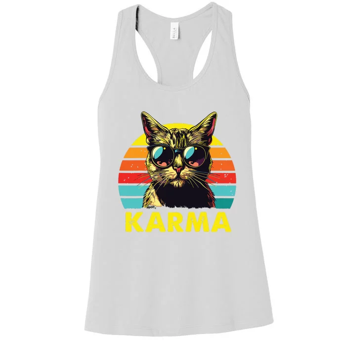 Vintage Cat Music Gifts For Girl Women Karma Women's Racerback Tank