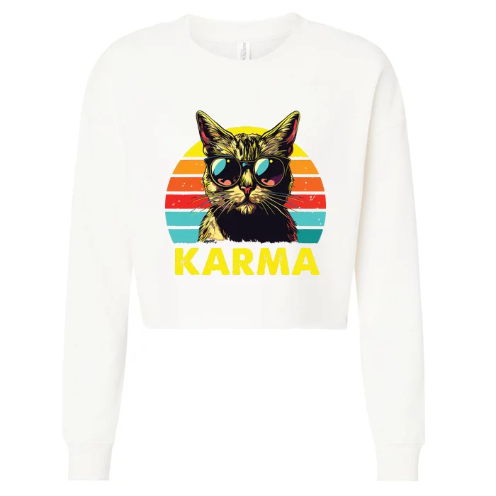 Vintage Cat Music Gifts For Girl Women Karma Cropped Pullover Crew