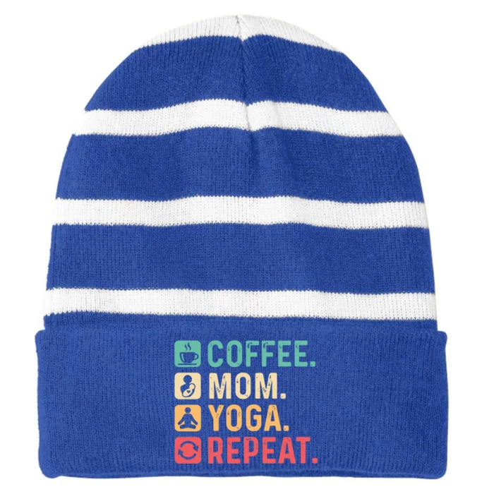 Vintage Coffee Mom Yoga Repeat Celebrate Mother's Day Great Gift Striped Beanie with Solid Band