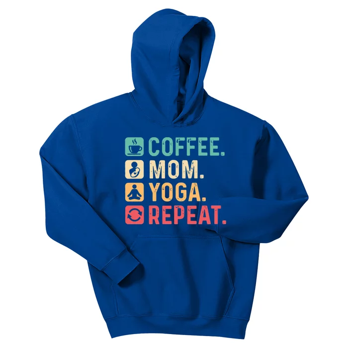 Vintage Coffee Mom Yoga Repeat Celebrate Mother's Day Great Gift Kids Hoodie