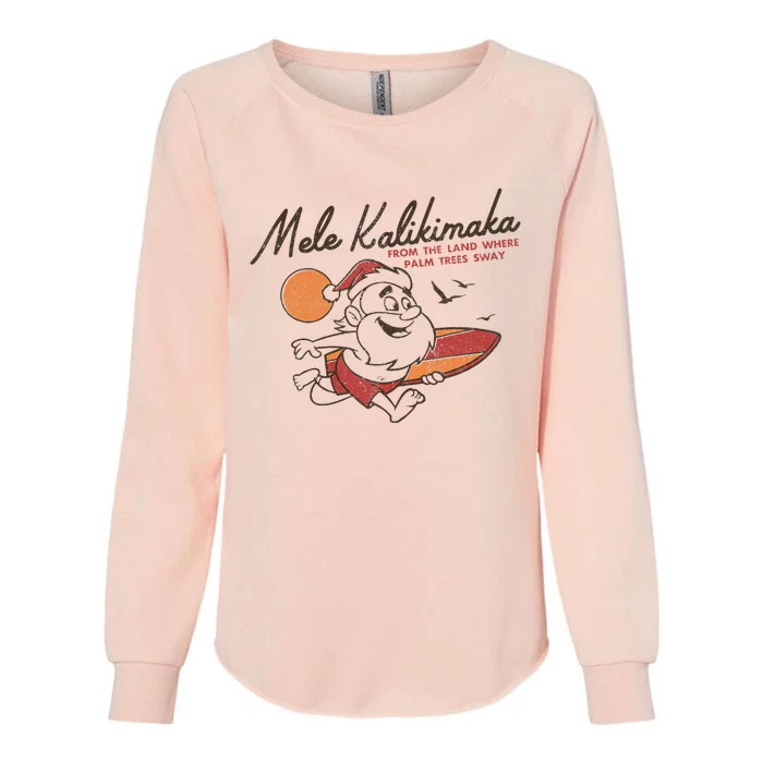 Vintage Cute Mele Kalikimaka Christmas Santa Surfing Costume Womens California Wash Sweatshirt