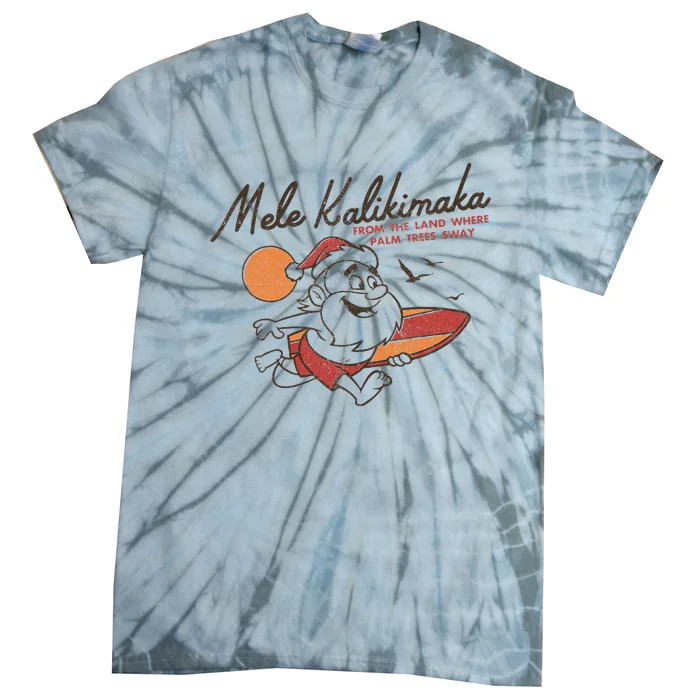 Vintage Cute Mele Kalikimaka Christmas Santa Surfing Costume Tie-Dye T-Shirt