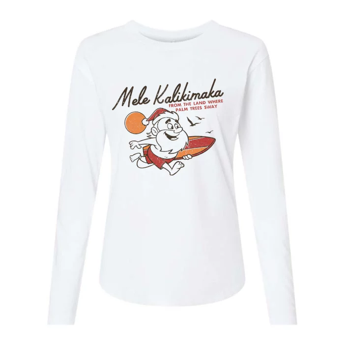 Vintage Cute Mele Kalikimaka Christmas Santa Surfing Costume Womens Cotton Relaxed Long Sleeve T-Shirt