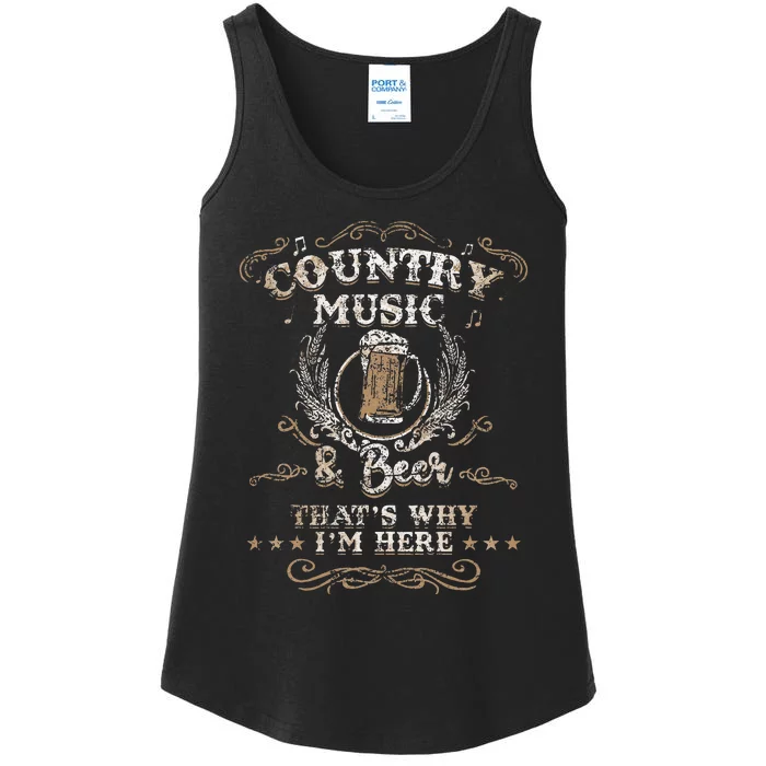 Vintage Country Music And Beer Thats Why Im Here Legends Ladies Essential Tank