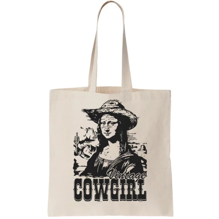 Vintage Cowgirl Mona Lisa Retro Tote Bag