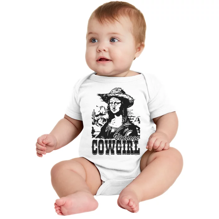 Vintage Cowgirl Mona Lisa Retro Baby Bodysuit