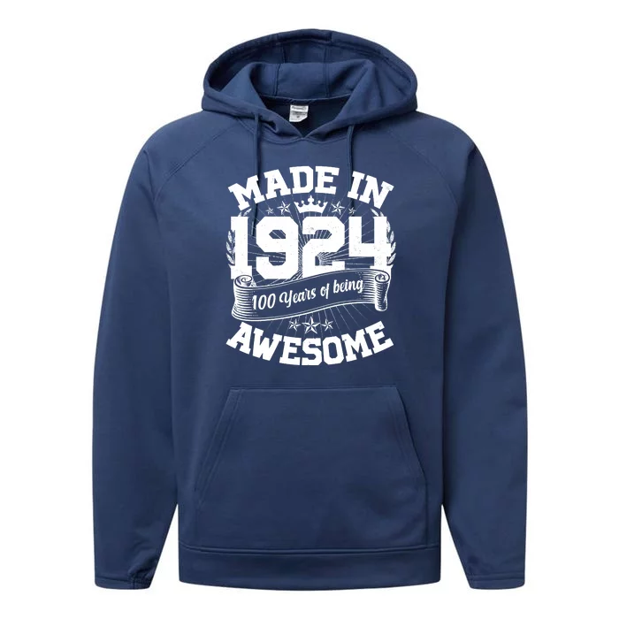 Vintage Crown Made In 1924 100 Years Of Being Awesome Performance Fleece Hoodie