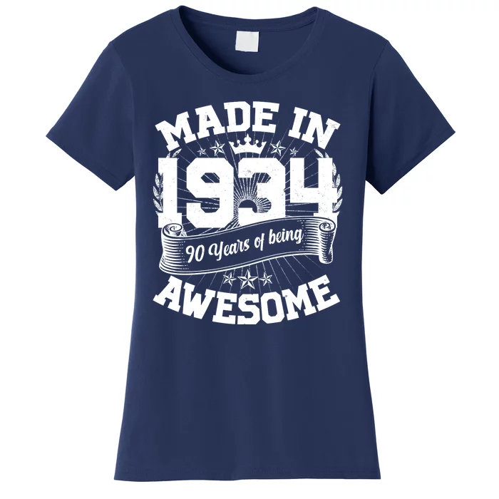 Vintage Crown Made In 1934 90 Years Of Being Awesome Women's T-Shirt