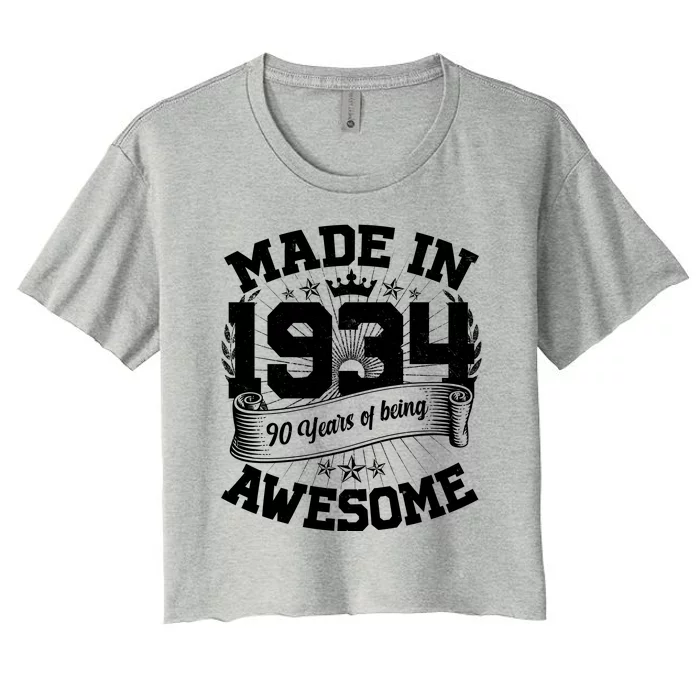 Vintage Crown Made In 1934 90 Years Of Being Awesome Women's Crop Top Tee