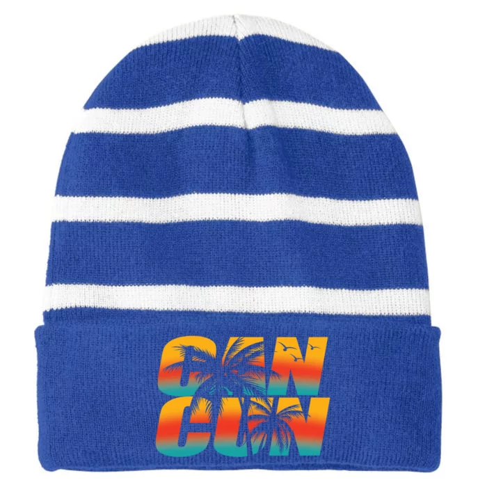 Vacation Cancun Mexico Gift Striped Beanie with Solid Band