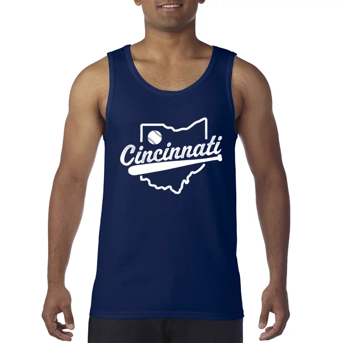 Vintage Cincinnati Map Baseball Lovers Baseball Fan Tank Top