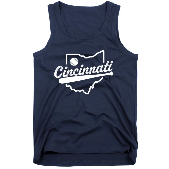 Vintage Cincinnati Map Baseball Lovers Baseball Fan Tank Top