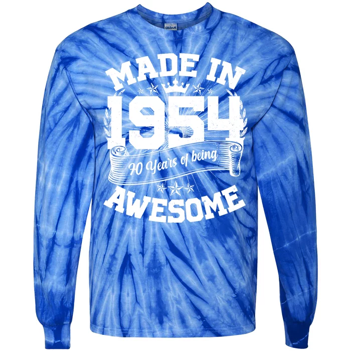 Vintage Crown Made In 1954 70 Years Of Being Awesome Tie-Dye Long Sleeve Shirt