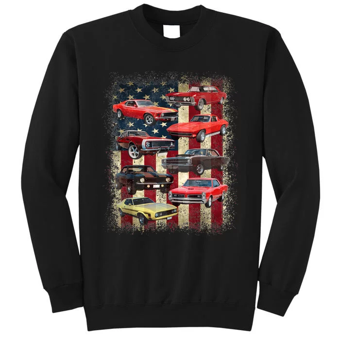 Vintage Classic Muscle Car Retro American Flag Patriotic Sweatshirt