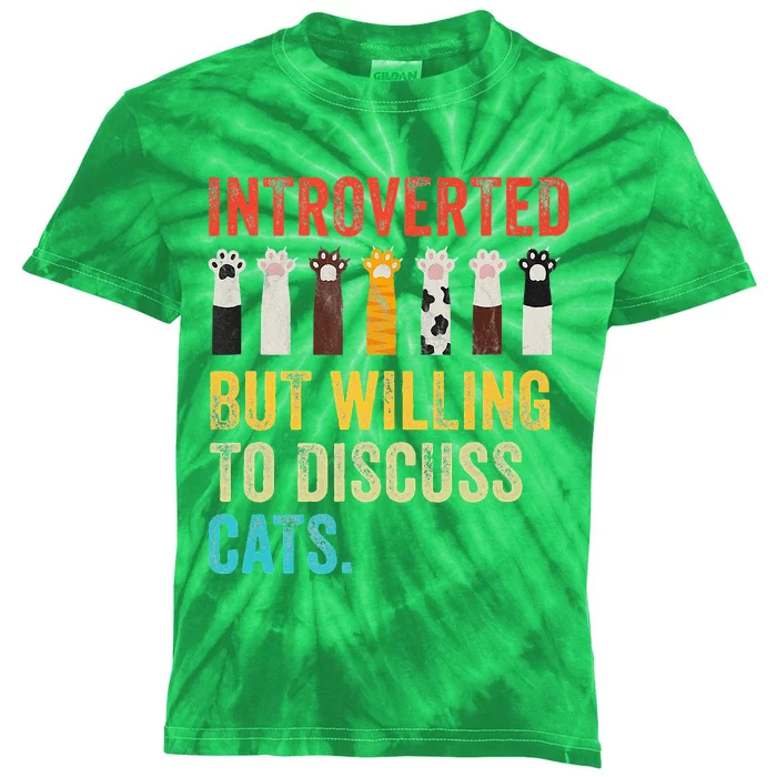 Vintage Cat Meow Introverted But Willing To Discuss Cats Kids Tie-Dye T-Shirt