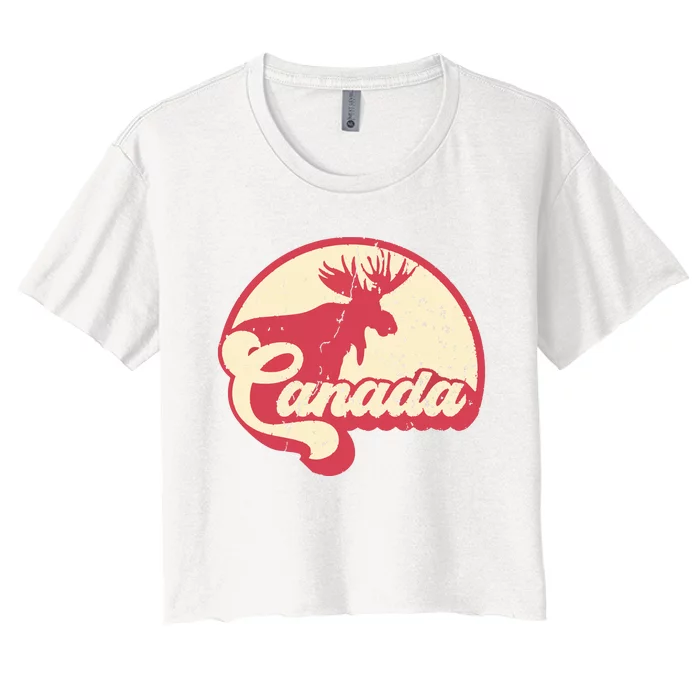 Vintage Canadian Moose Canada Day Women's Crop Top Tee