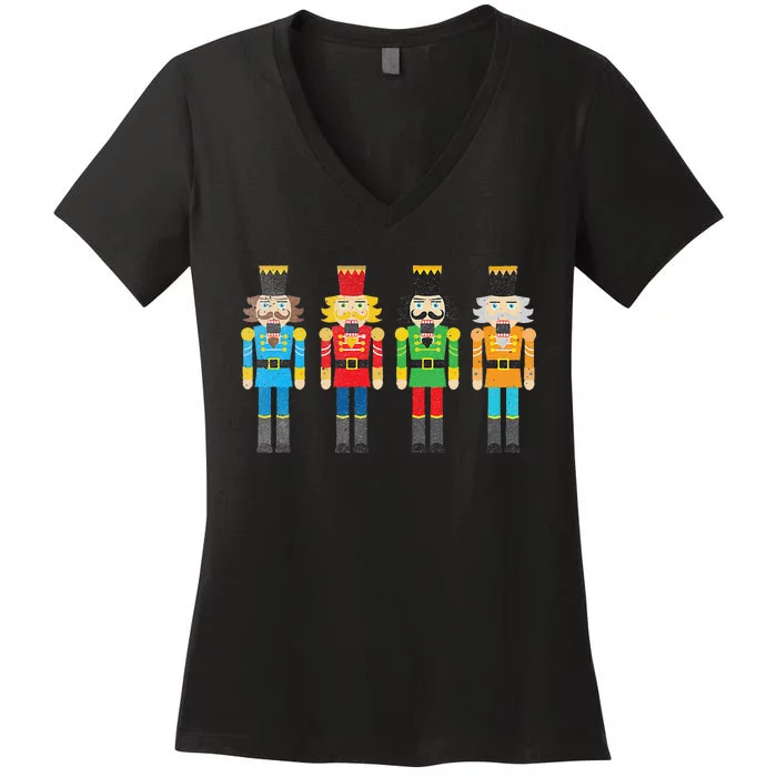 Vintage Christmas Nutcracker Figures Women's V-Neck T-Shirt