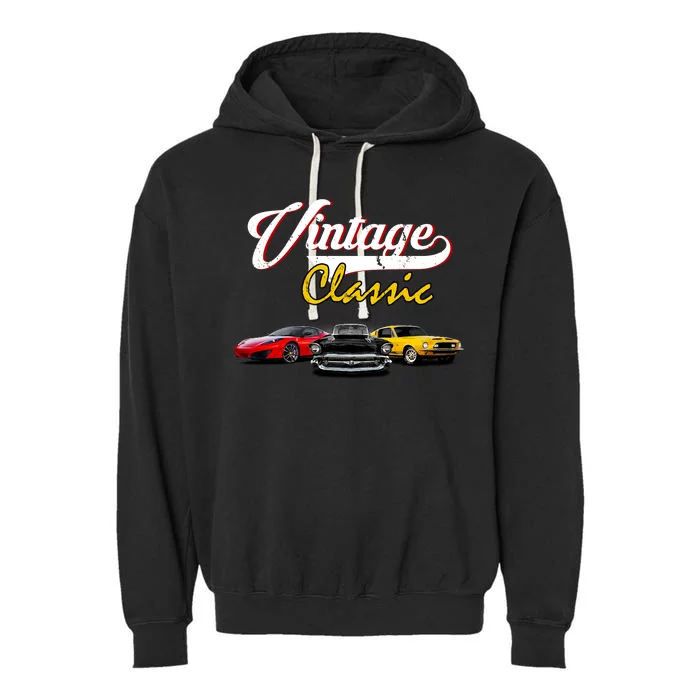 Vintage Classic Oldies Cars Garment-Dyed Fleece Hoodie