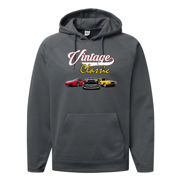 Vintage Classic Oldies Cars Performance Fleece Hoodie