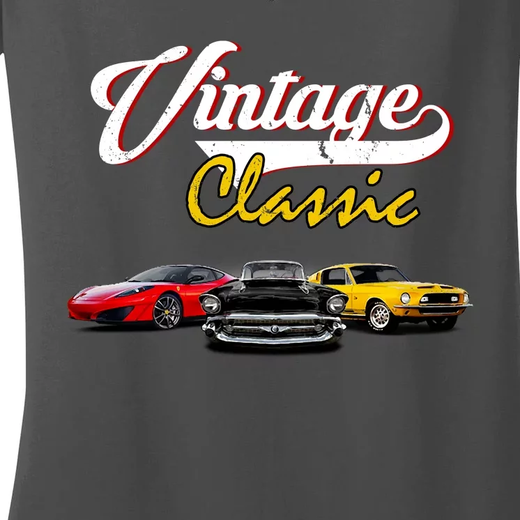 Vintage Classic Oldies Cars Women's V-Neck T-Shirt