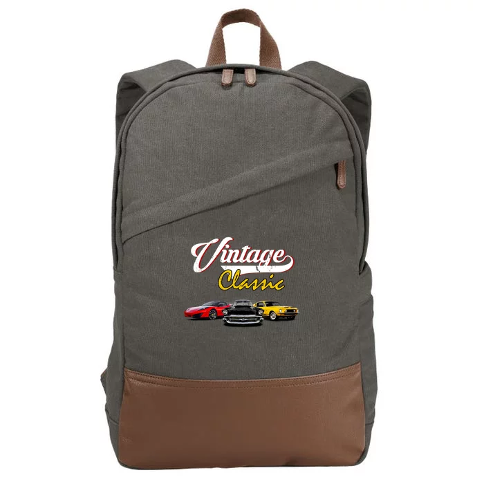 Vintage Classic Oldies Cars Cotton Canvas Backpack