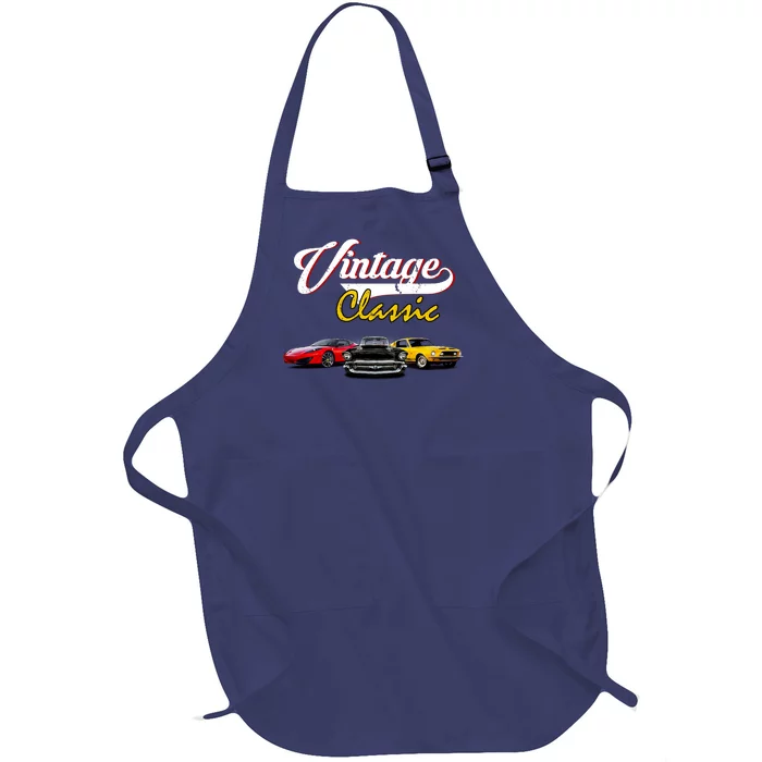 Vintage Classic Oldies Cars Full-Length Apron With Pocket