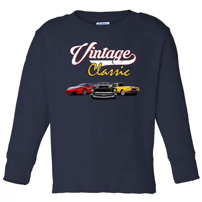 Vintage Classic Oldies Cars Toddler Long Sleeve Shirt