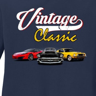 Vintage Classic Oldies Cars Ladies Missy Fit Long Sleeve Shirt