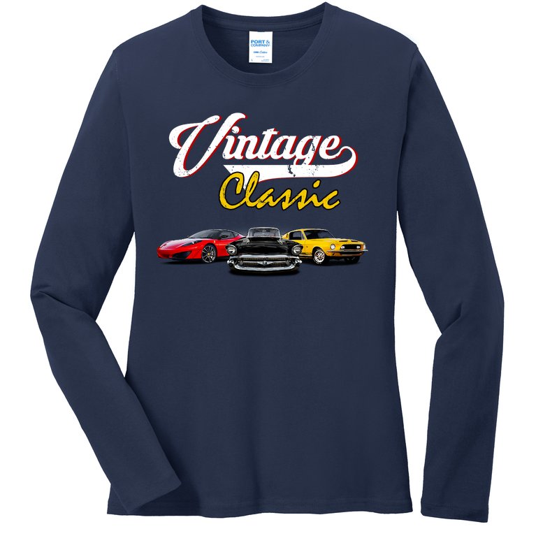 Vintage Classic Oldies Cars Ladies Missy Fit Long Sleeve Shirt