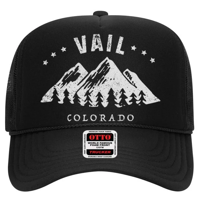 Vail Colorado Outdoor Hiking Adventure High Crown Mesh Trucker Hat