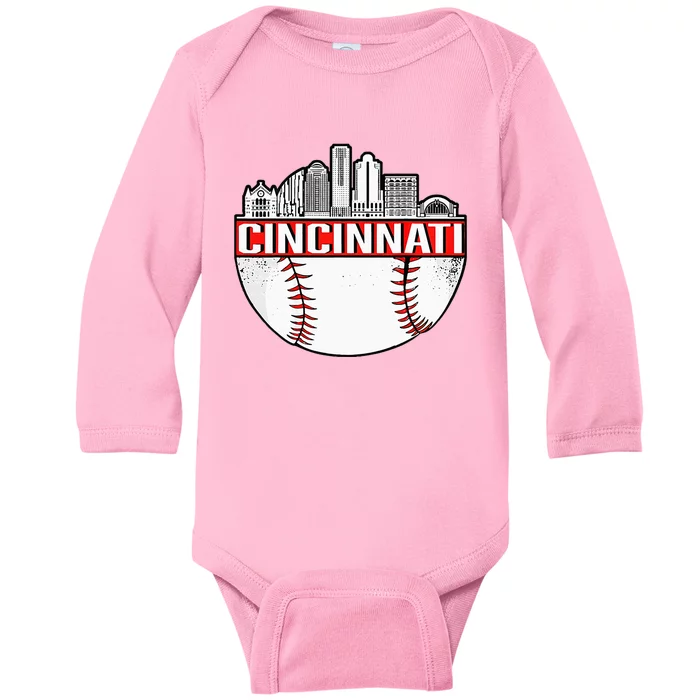 Vintage Cincinnati Ohio Skyline Baby Long Sleeve Bodysuit