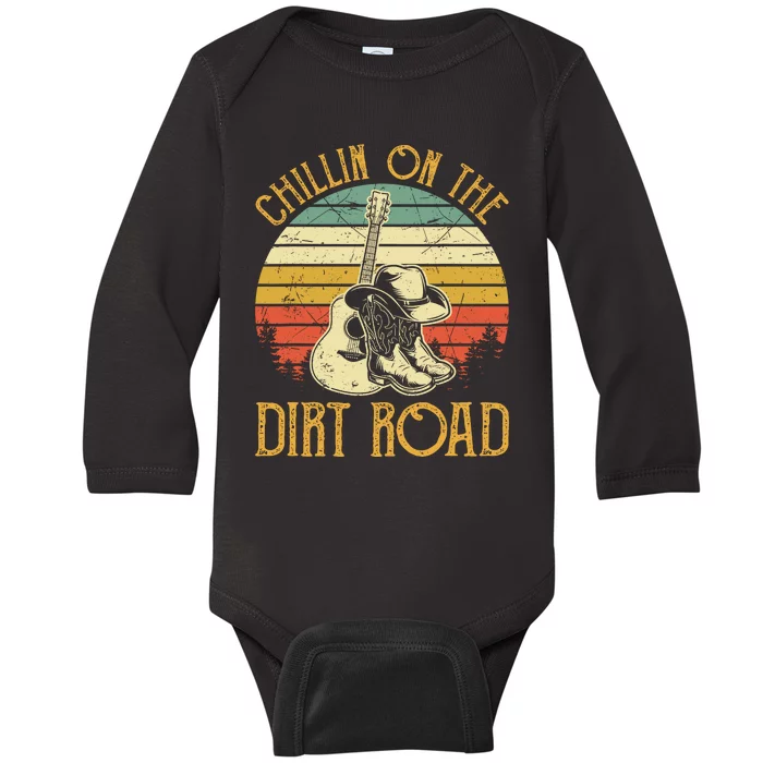 Vintage Chillin On The Dirt Road Retro Country Music Western Baby Long Sleeve Bodysuit