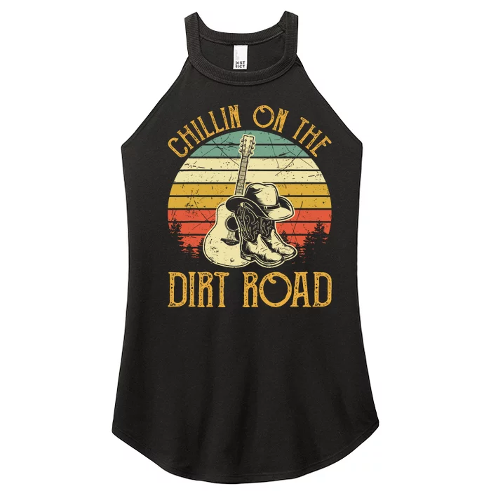 Vintage Chillin On The Dirt Road Retro Country Music Western Women’s Perfect Tri Rocker Tank