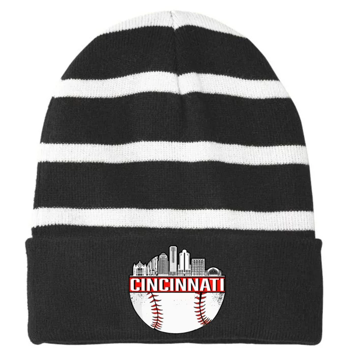 Vintage Cincinnati Ohio Skyline Apparel Striped Beanie with Solid Band