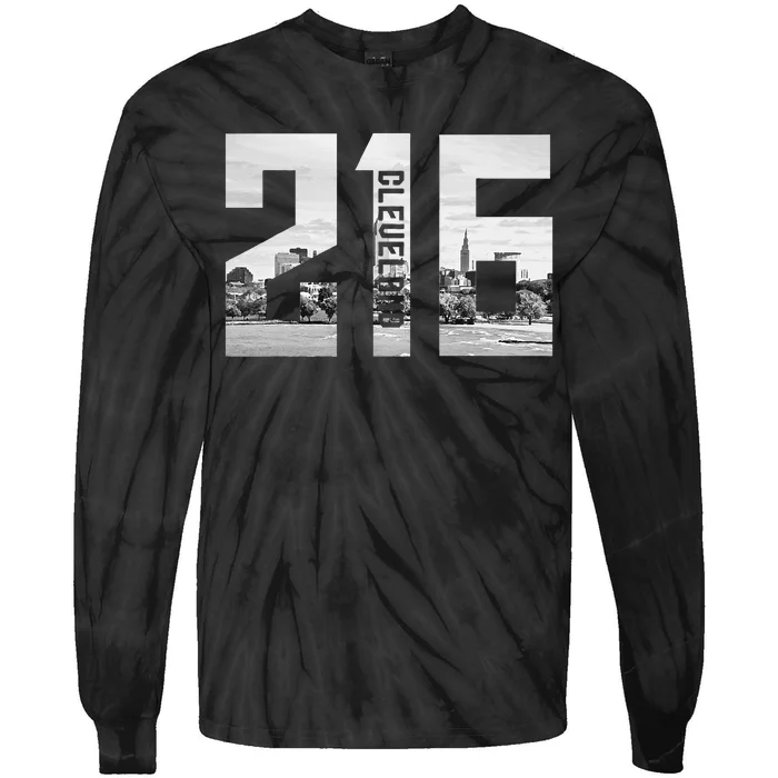 Vintage Cleveland Ohio 216 Area Code Skyline Tie-Dye Long Sleeve Shirt